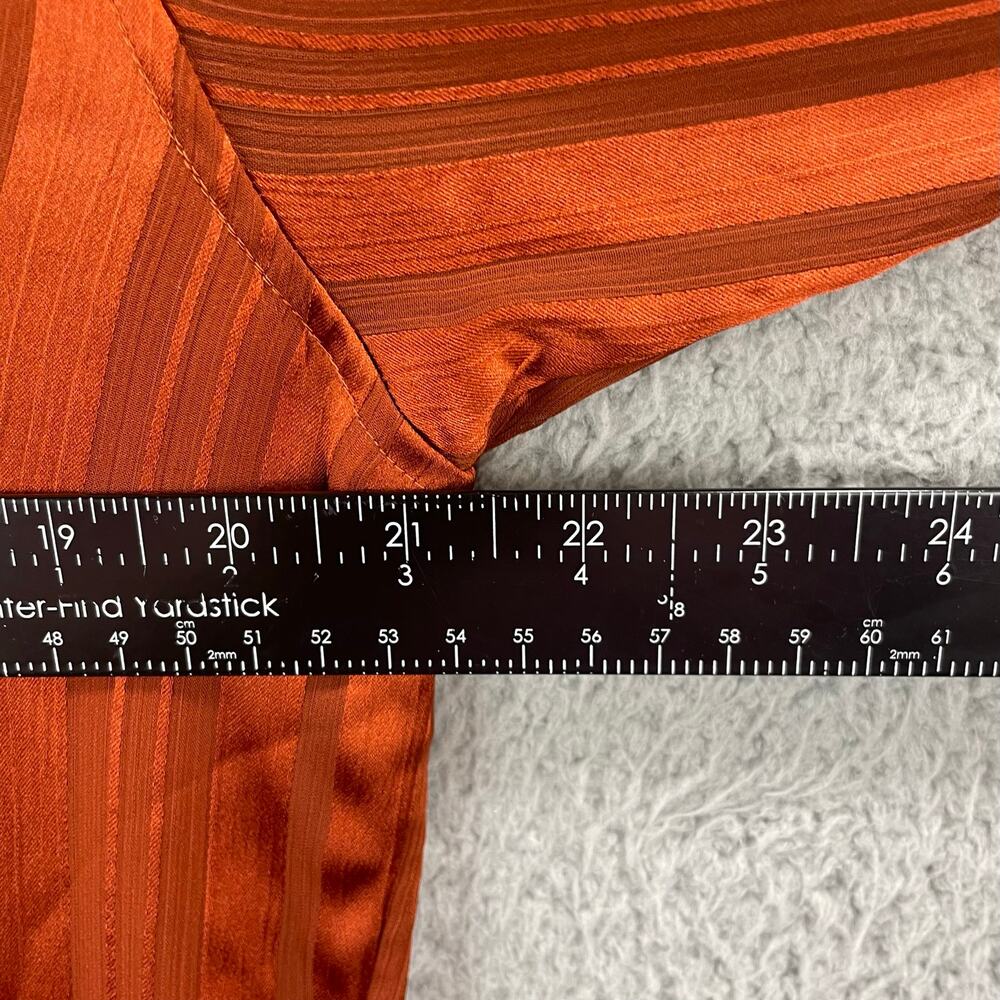 Chicos Blouse Womens Medium Bow Shadow Stripe Top Satin Terracotta Rust Sz 1 NWT - Picture 11 of 13